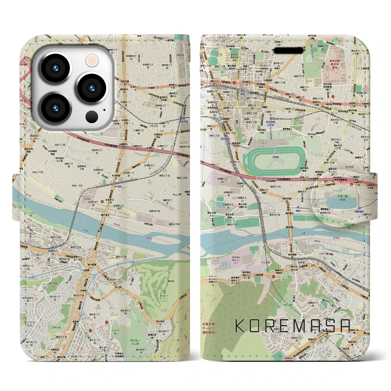 【是政(東京都)】地図柄iPhoneケース(手帳タイプ)