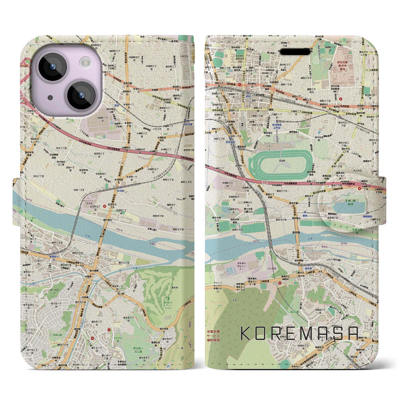 【是政(東京都)】地図柄iPhoneケース(手帳タイプ)