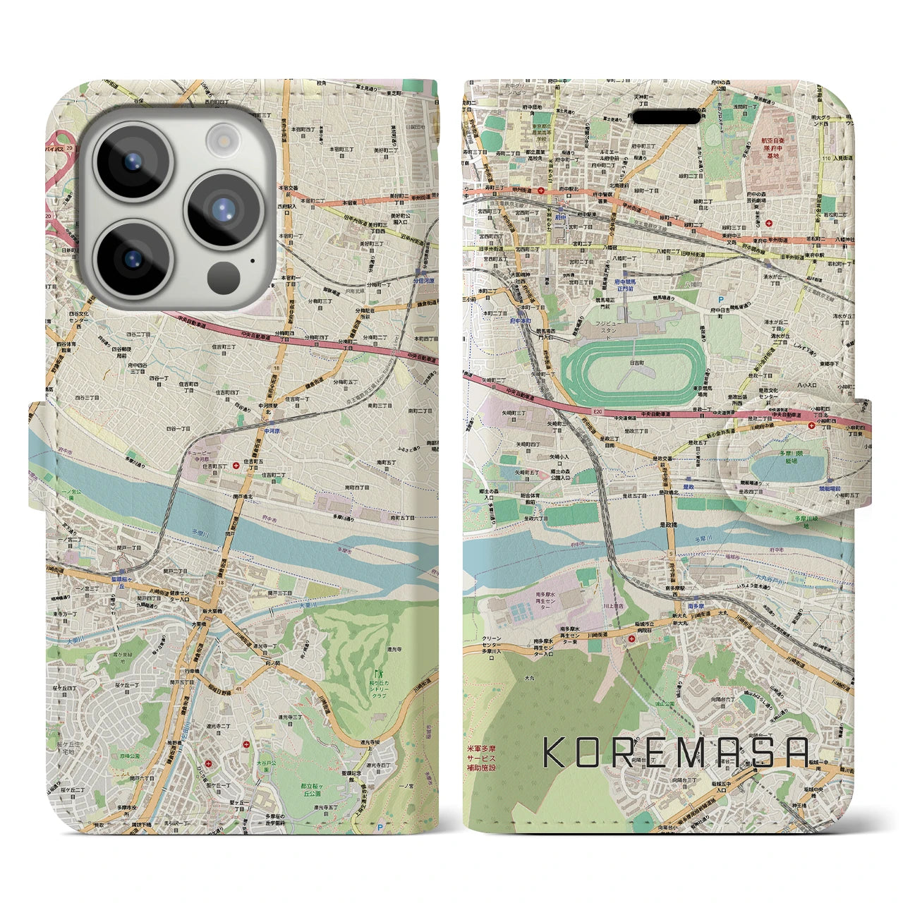 【是政(東京都)】地図柄iPhoneケース(手帳タイプ)