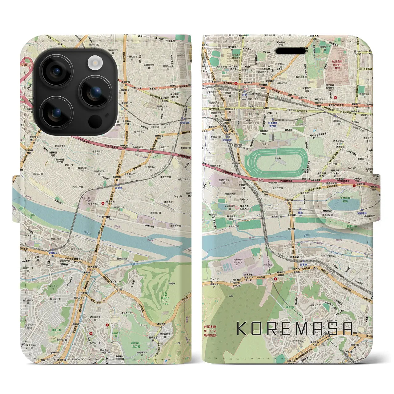 【是政(東京都)】地図柄iPhoneケース(手帳タイプ)ナチュラル・iPhone 16 用