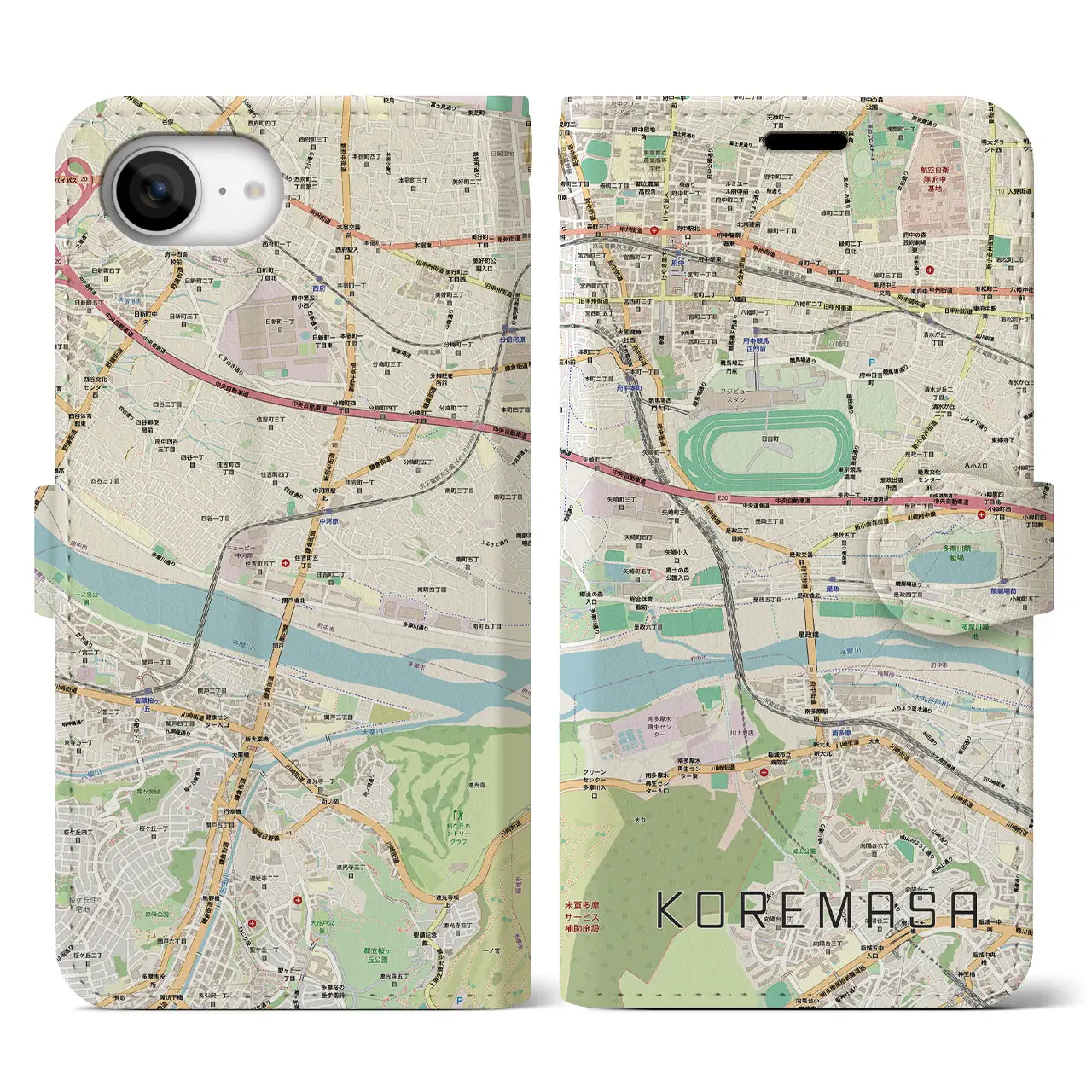 【是政(東京都)】地図柄iPhoneケース(手帳タイプ)