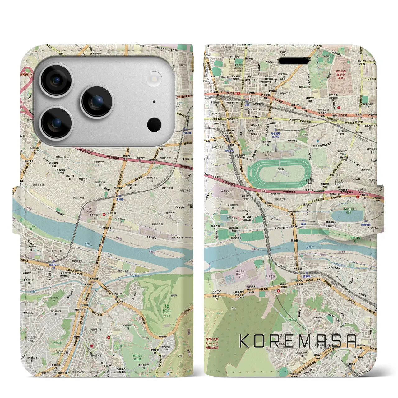 【是政(東京都)】地図柄iPhoneケース(手帳タイプ)