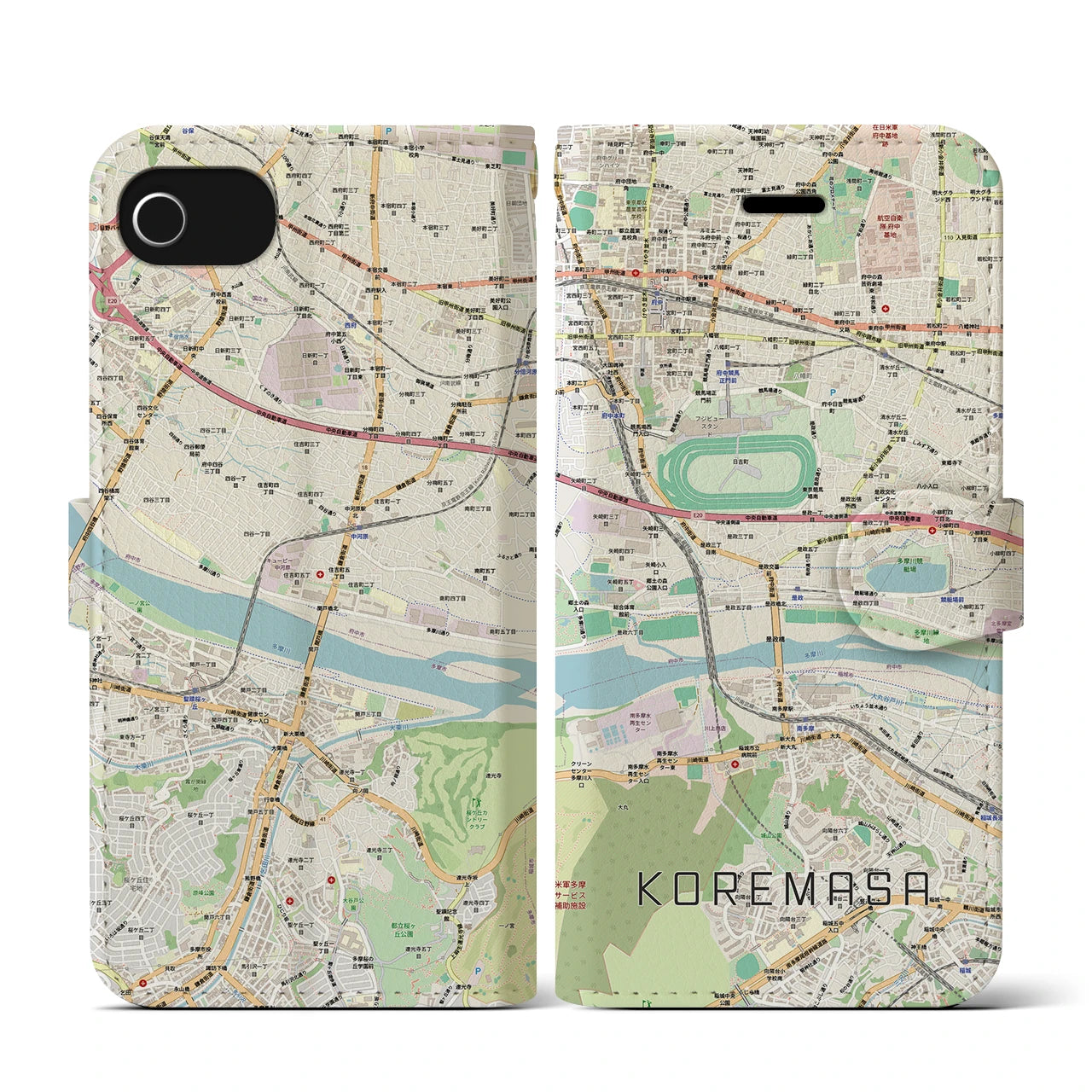 【是政(東京都)】地図柄iPhoneケース(手帳タイプ)ナチュラル・iPhone SE(第3 / 第2世代) / 8 / 7 / 6s / 6 用