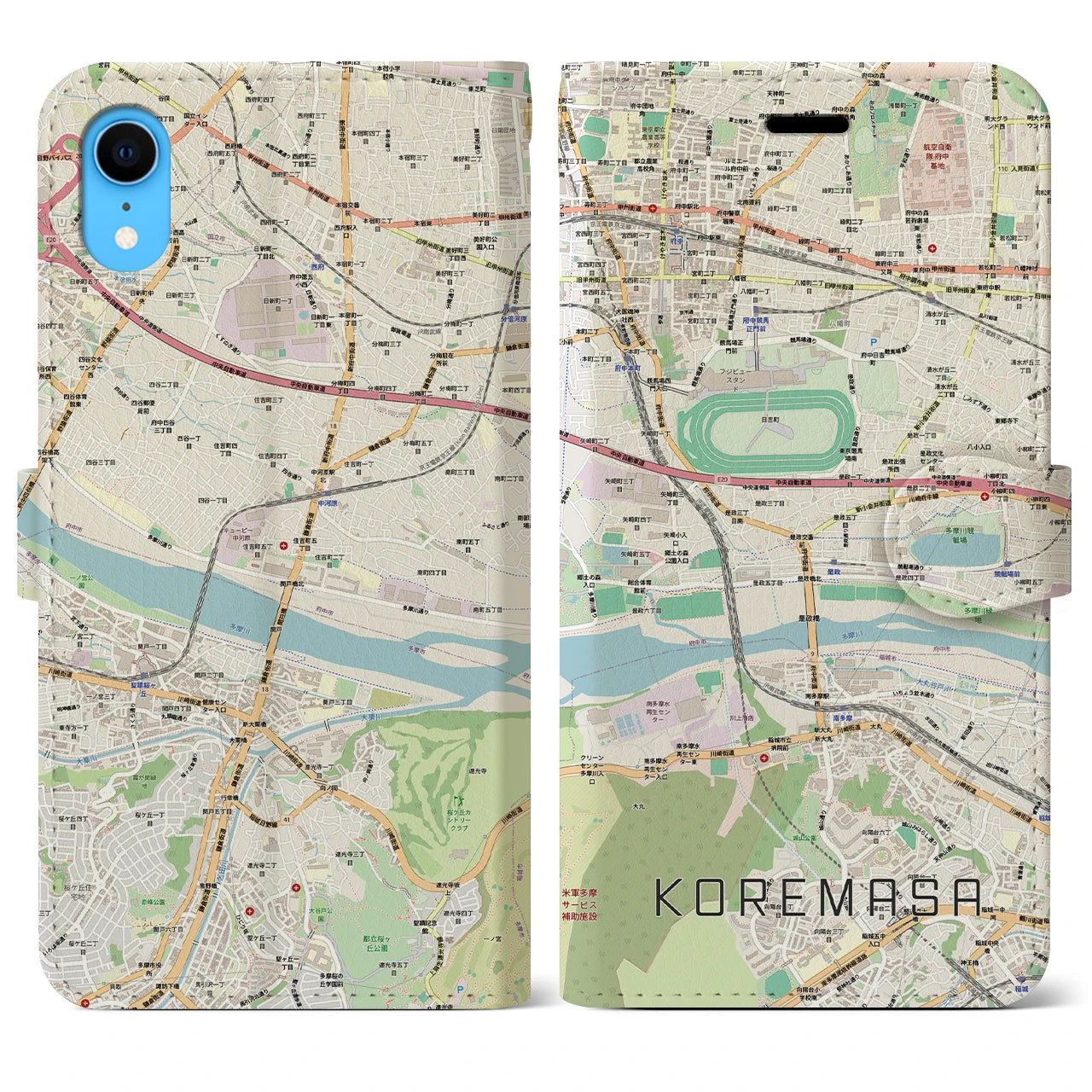 【是政(東京都)】地図柄iPhoneケース(手帳タイプ)ナチュラル・iPhone XR 用