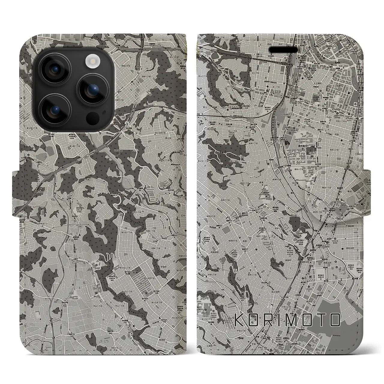 【郡元(鹿児島県)】地図柄iPhoneケース(手帳タイプ)モノトーン・iPhone 16 用