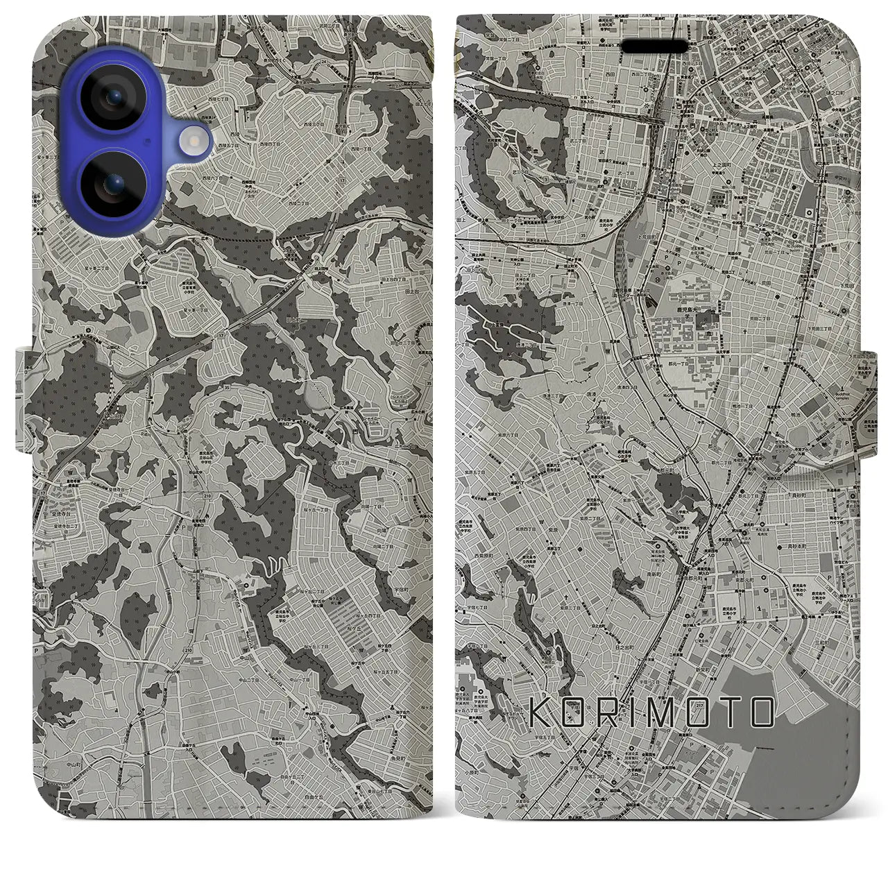 【郡元(鹿児島県)】地図柄iPhoneケース(手帳タイプ)モノトーン・iPhone 16 Pro Max 用