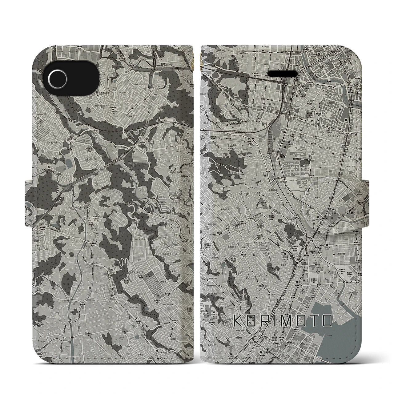 【郡元(鹿児島県)】地図柄iPhoneケース(手帳タイプ)モノトーン・iPhone SE(第3 / 第2世代) / 8 / 7 / 6s / 6 用