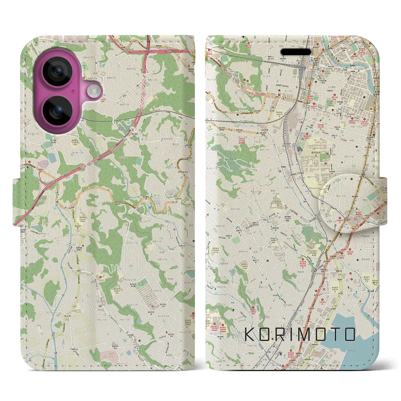 【郡元(鹿児島県)】地図柄iPhoneケース(手帳タイプ)ナチュラル・iPhone 16 Pro 用