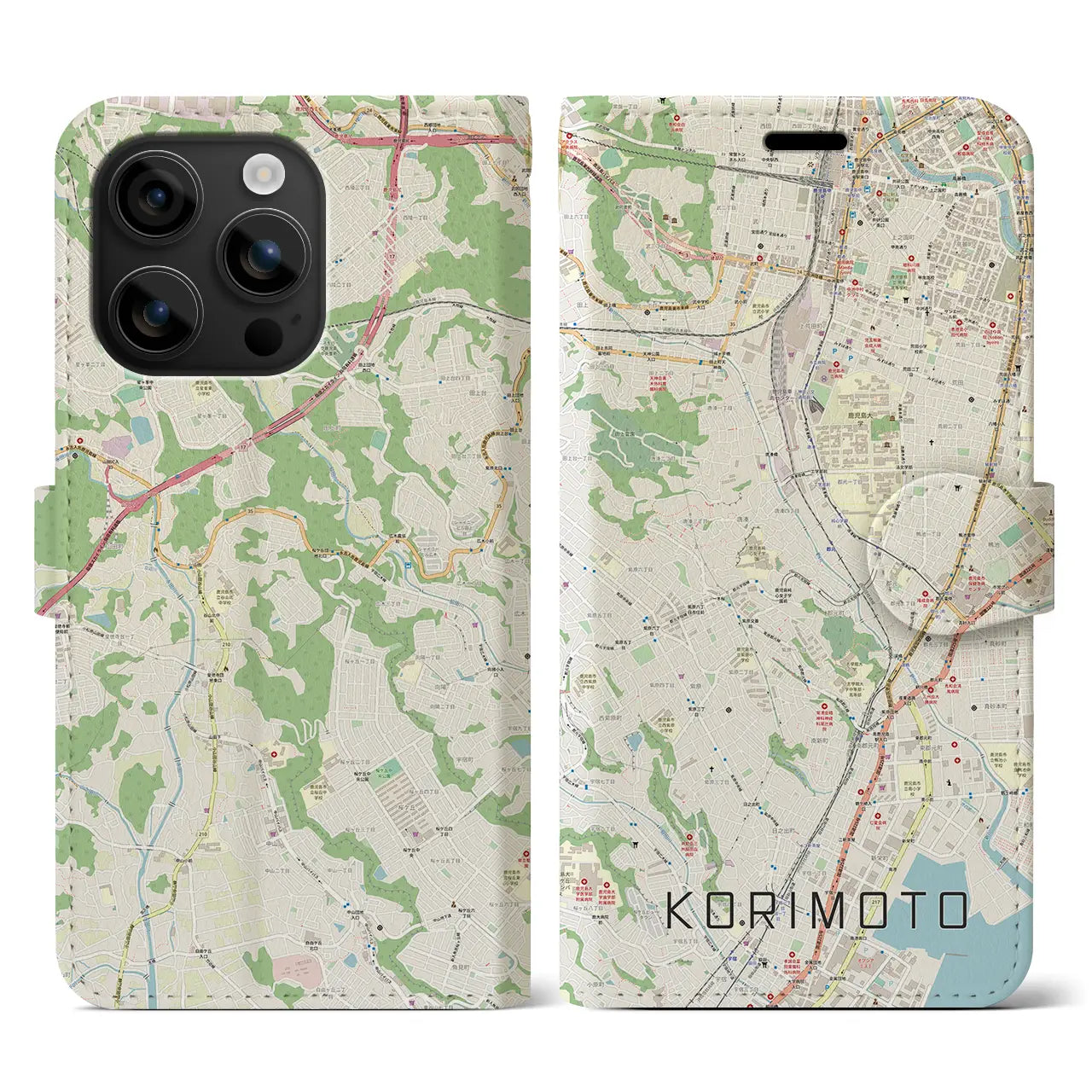 【郡元(鹿児島県)】地図柄iPhoneケース(手帳タイプ)ナチュラル・iPhone 16 用