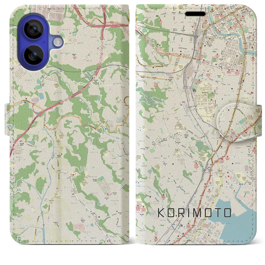 【郡元(鹿児島県)】地図柄iPhoneケース(手帳タイプ)ナチュラル・iPhone 16 Pro Max 用