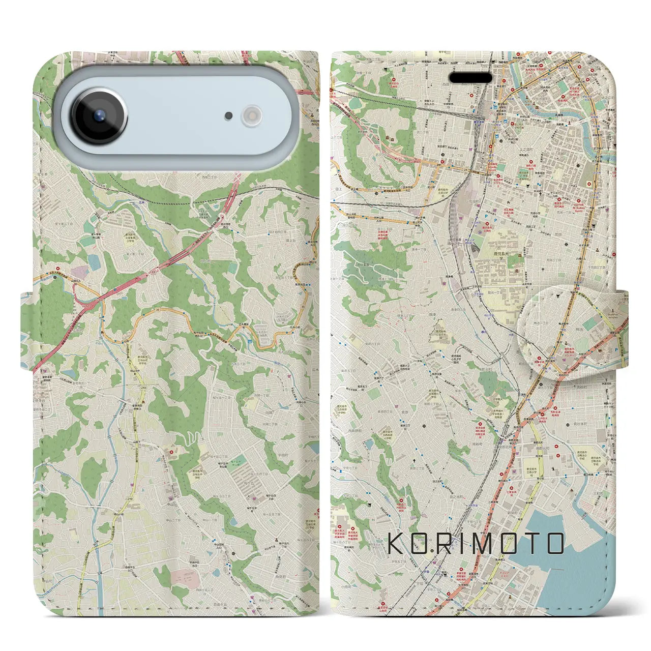 【郡元(鹿児島県)】地図柄iPhoneケース(手帳タイプ)ナチュラル・iPhone 17 Pro Max 用