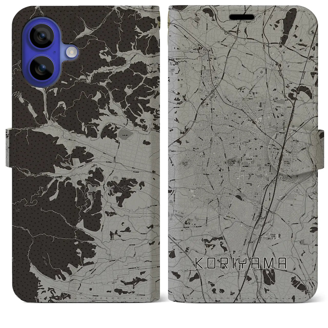 【郡山(福島県)】地図柄iPhoneケース(手帳タイプ)モノトーン・iPhone 16 Pro Max 用