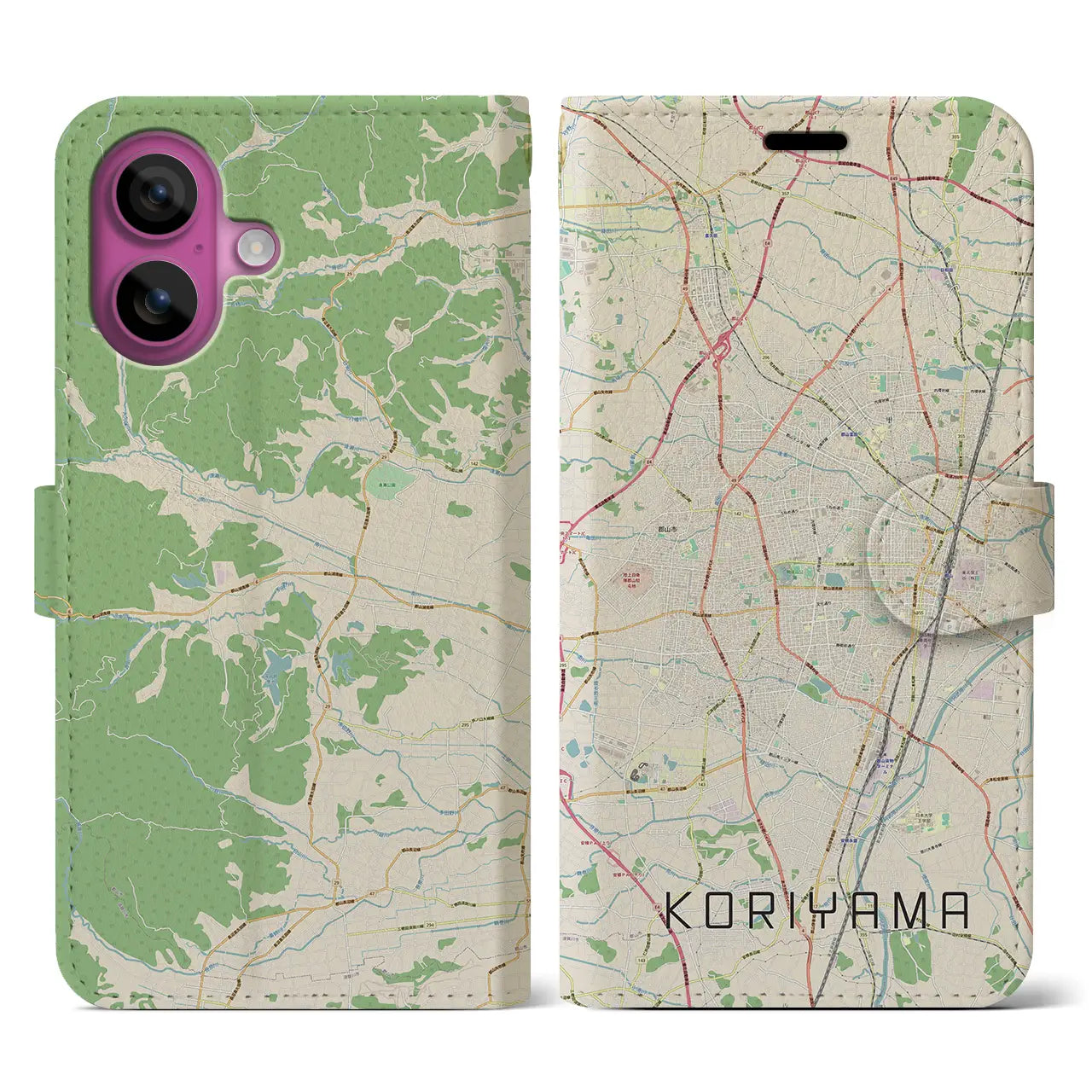 【郡山(福島県)】地図柄iPhoneケース(手帳タイプ)ナチュラル・iPhone 16 Pro 用
