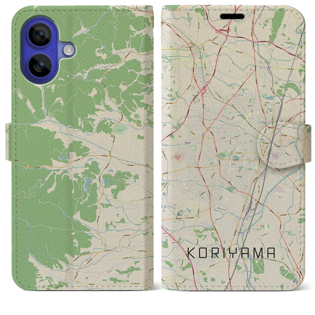 【郡山(福島県)】地図柄iPhoneケース(手帳タイプ)ナチュラル・iPhone 16 Pro Max 用