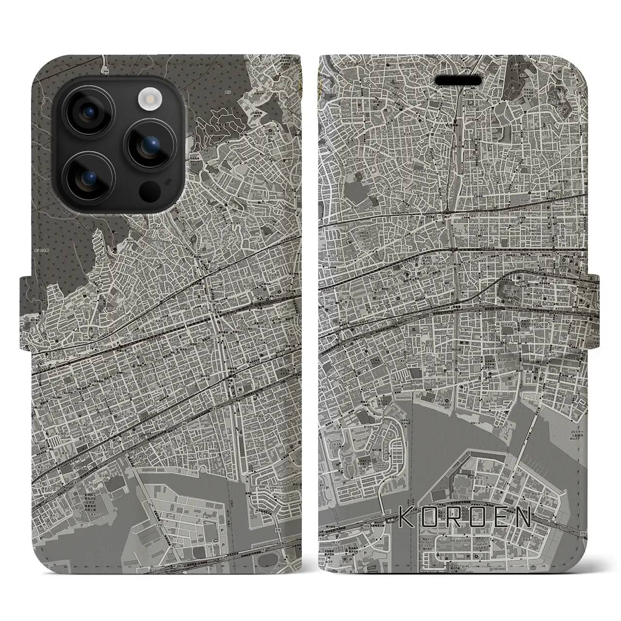 【香櫨園(兵庫県)】地図柄iPhoneケース(手帳タイプ)モノトーン・iPhone 16 用