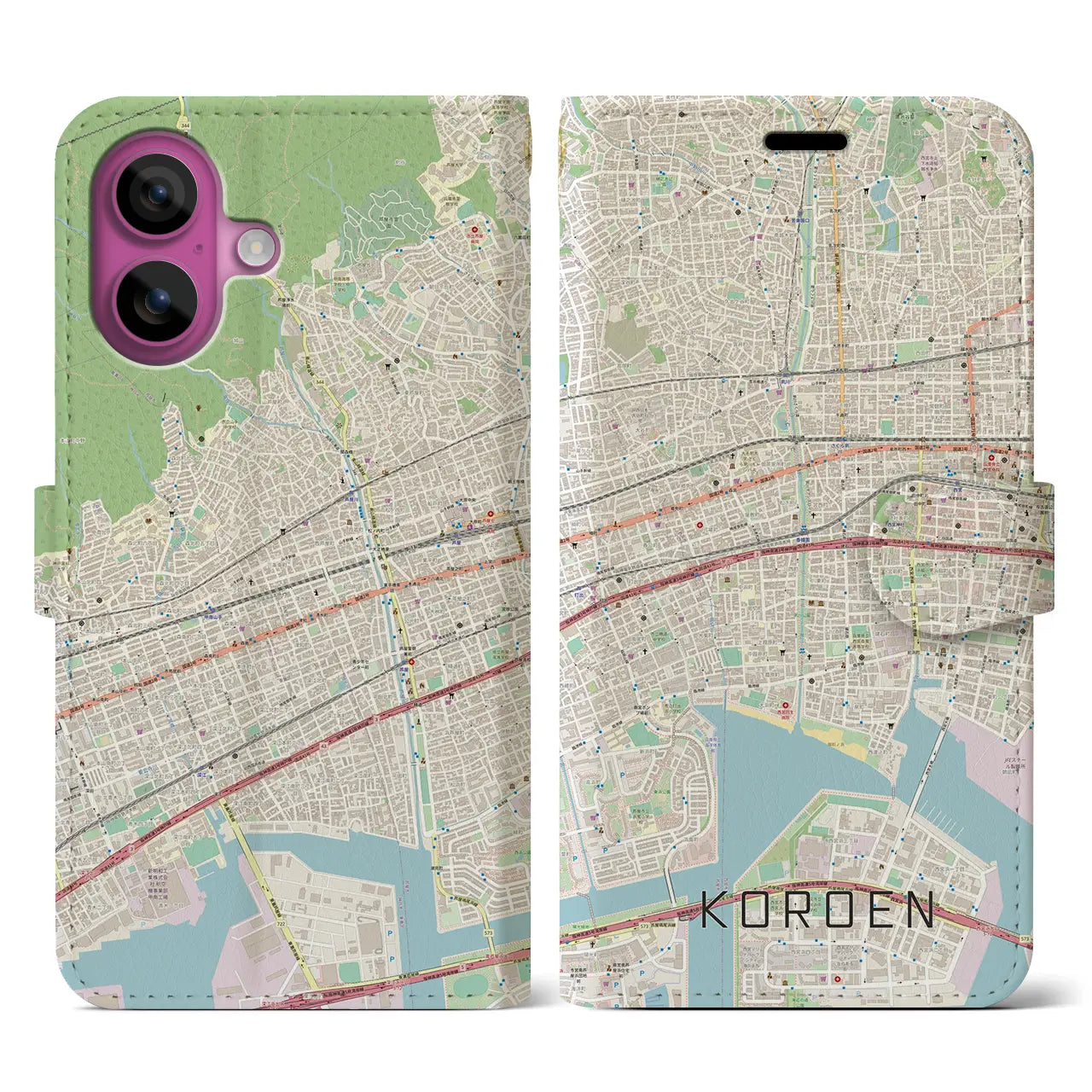 【香櫨園(兵庫県)】地図柄iPhoneケース(手帳タイプ)