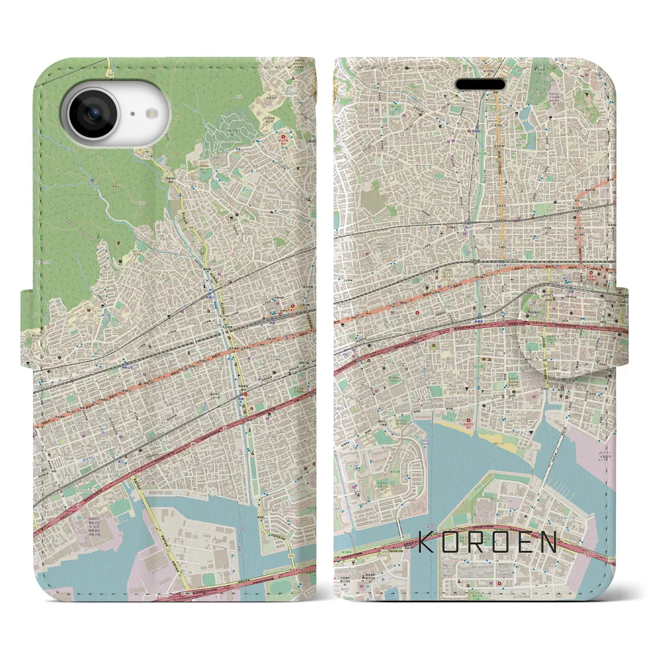 【香櫨園(兵庫県)】地図柄iPhoneケース(手帳タイプ)