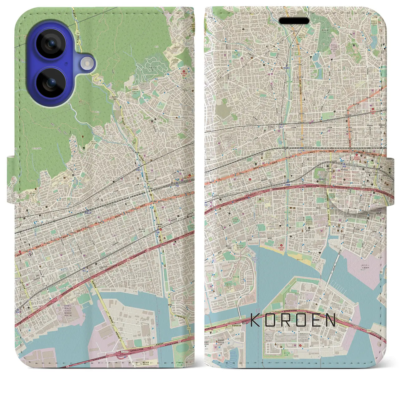 【香櫨園(兵庫県)】地図柄iPhoneケース(手帳タイプ)