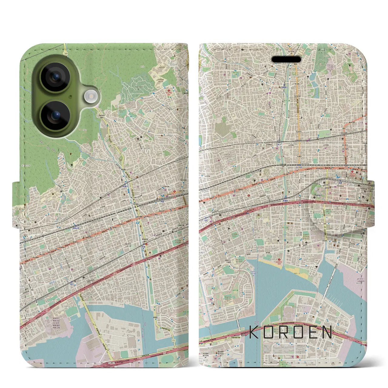 【香櫨園(兵庫県)】地図柄iPhoneケース(手帳タイプ)