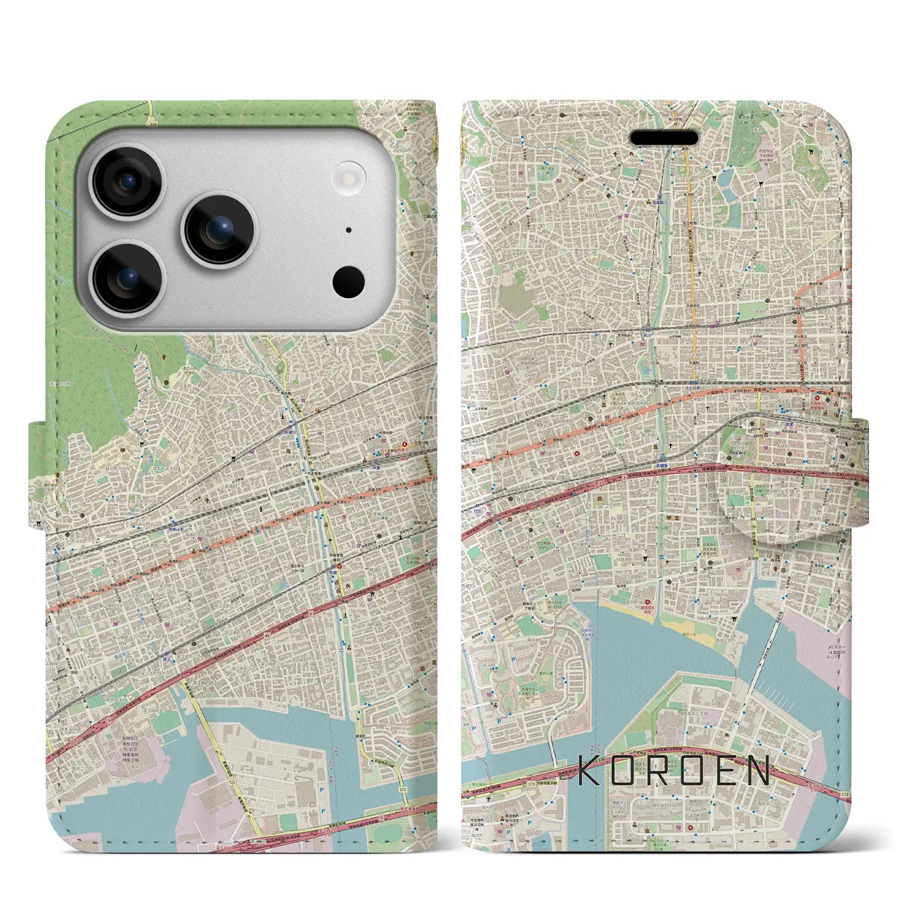 【香櫨園(兵庫県)】地図柄iPhoneケース(手帳タイプ)