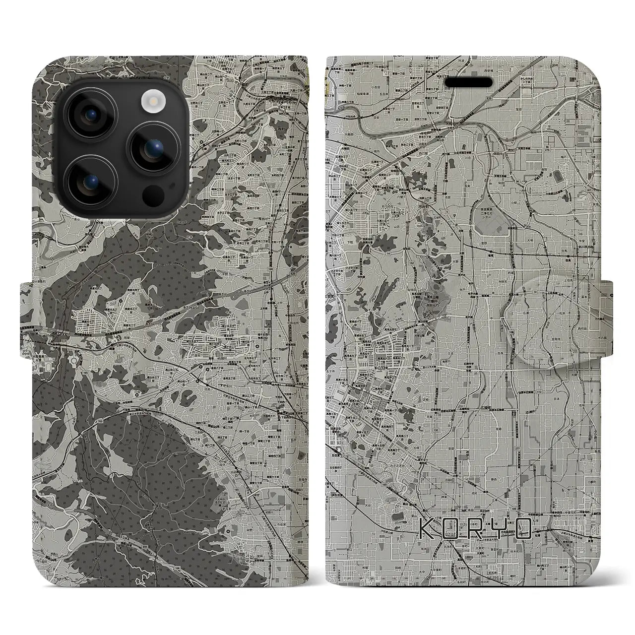 【広陵(奈良県)】地図柄iPhoneケース(手帳タイプ)モノトーン・iPhone 16 用