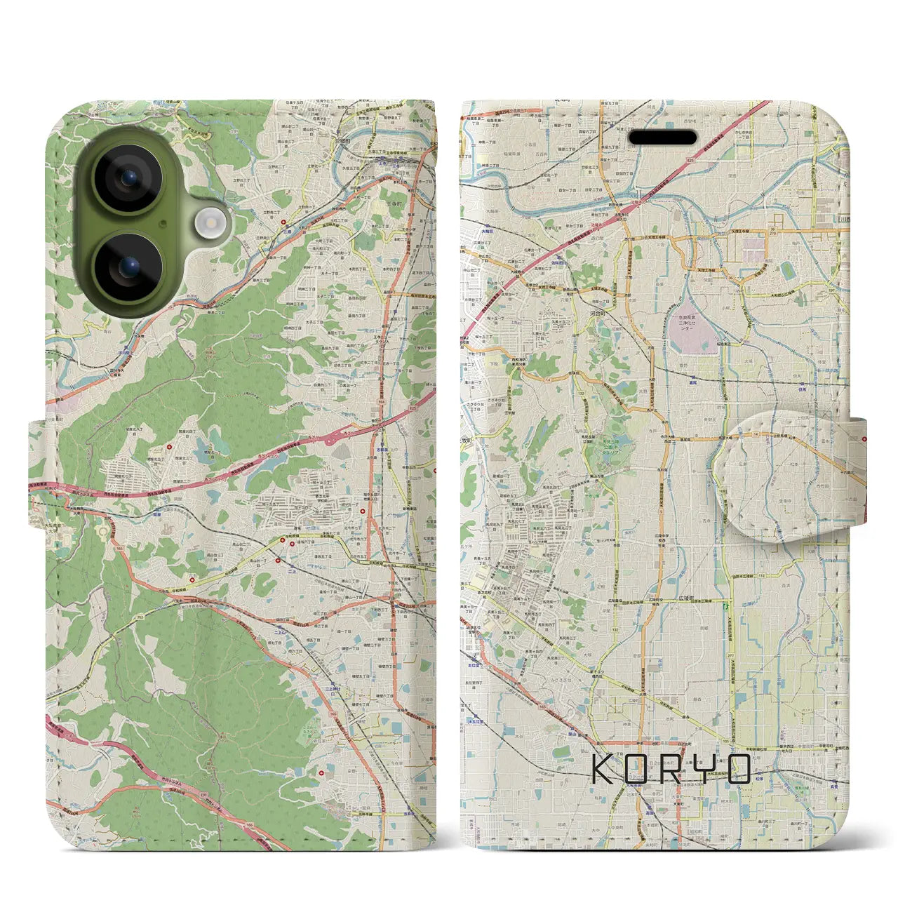 【広陵(奈良県)】地図柄iPhoneケース(手帳タイプ)モノトーン・iPhone 17 Pro Max 用