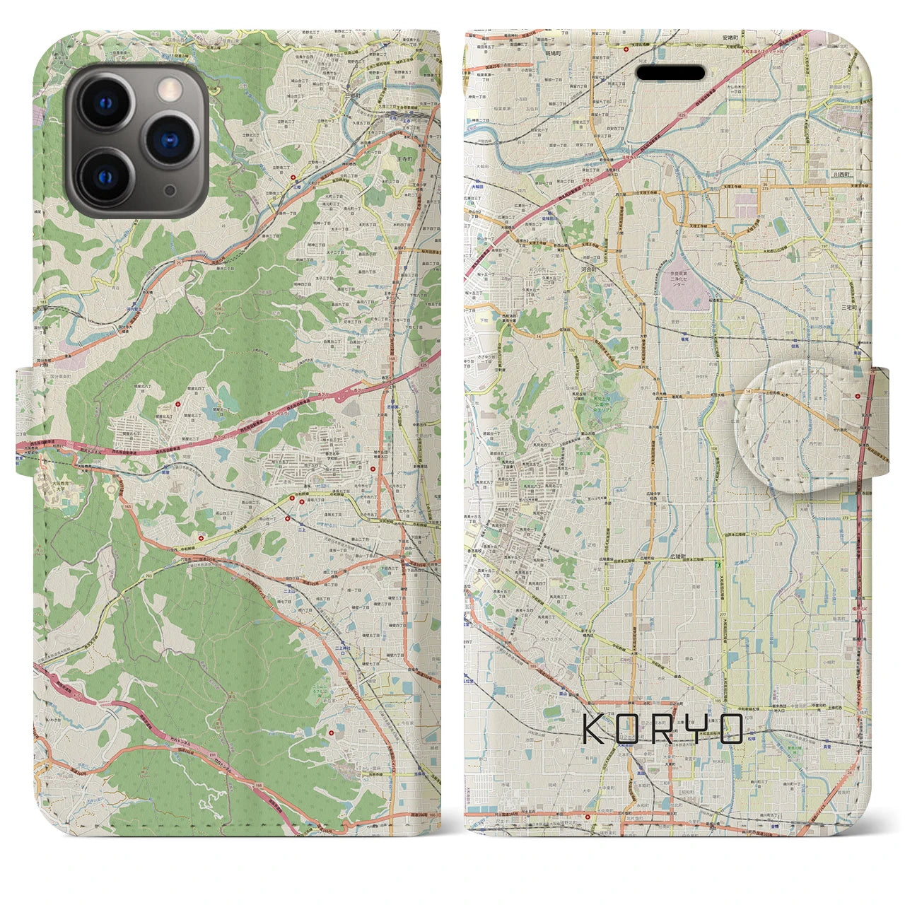 【広陵(奈良県)】地図柄iPhoneケース(手帳タイプ)