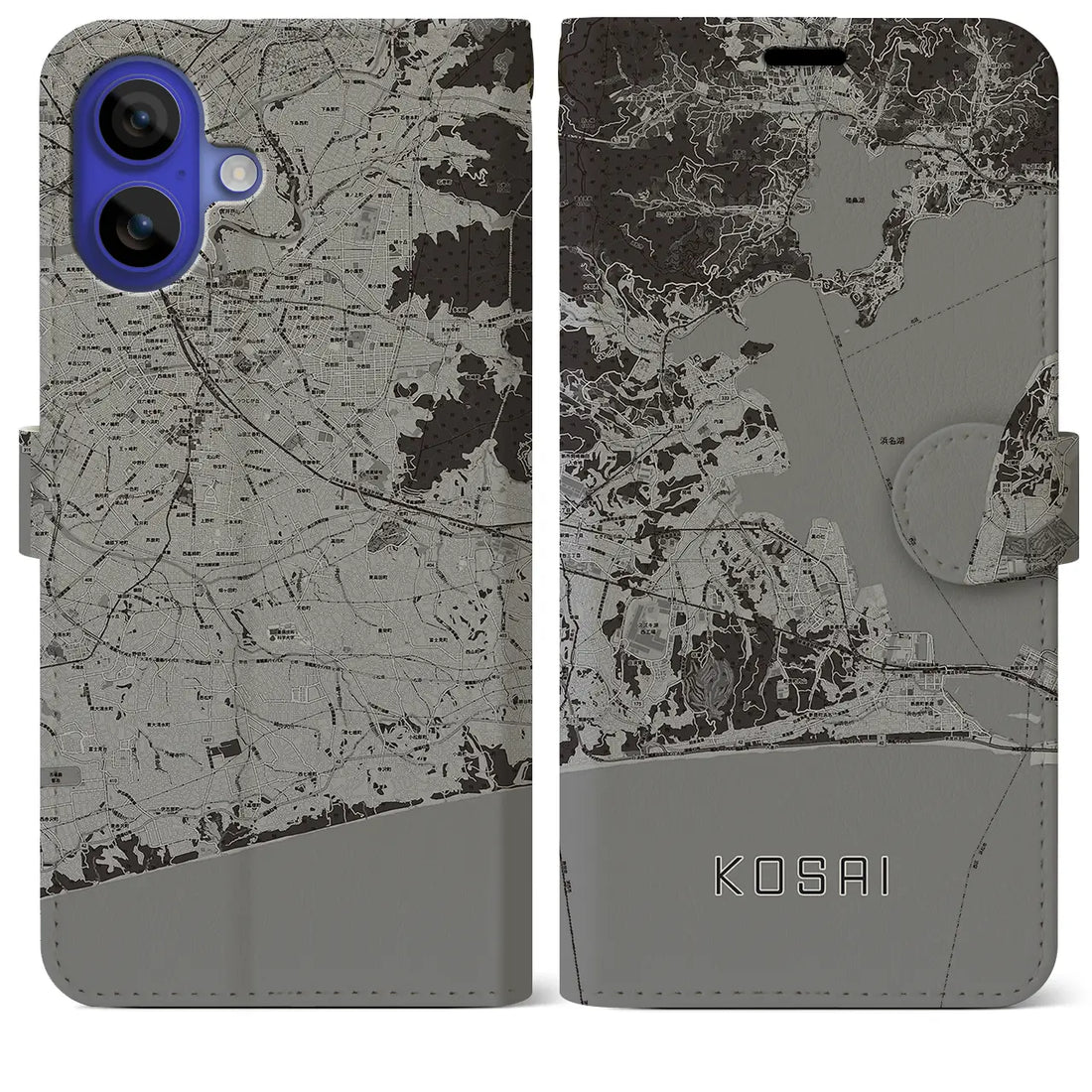 【湖西(静岡県)】地図柄iPhoneケース(手帳タイプ)モノトーン・iPhone 16 Pro Max 用