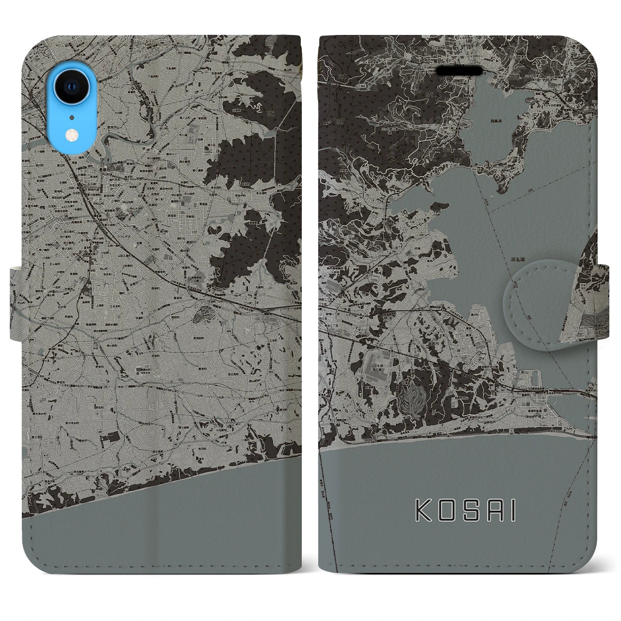 【湖西(静岡県)】地図柄iPhoneケース(手帳タイプ)モノトーン・iPhone XR 用