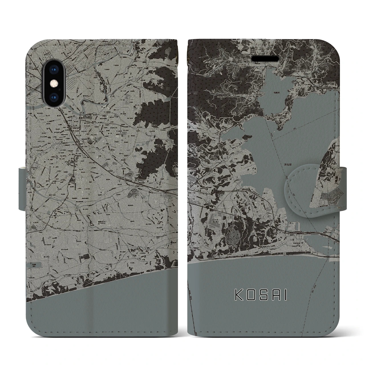 【湖西(静岡県)】地図柄iPhoneケース(手帳タイプ)モノトーン・iPhone XS / X 用