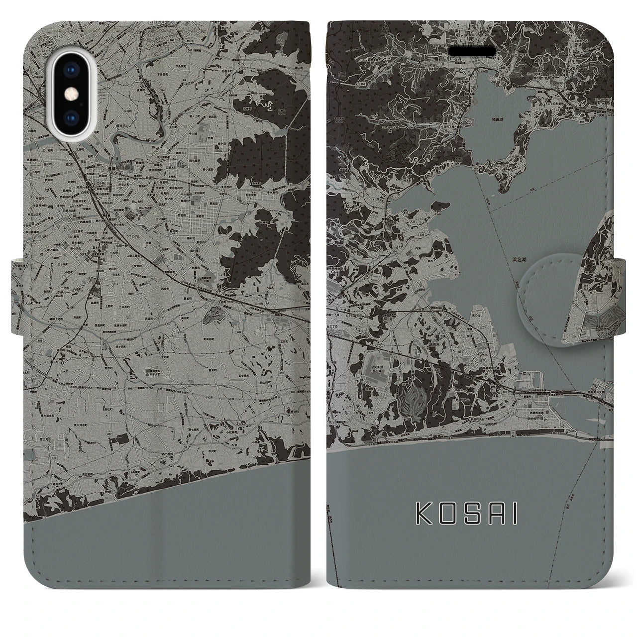 【湖西(静岡県)】地図柄iPhoneケース(手帳タイプ)モノトーン・iPhone XS Max 用