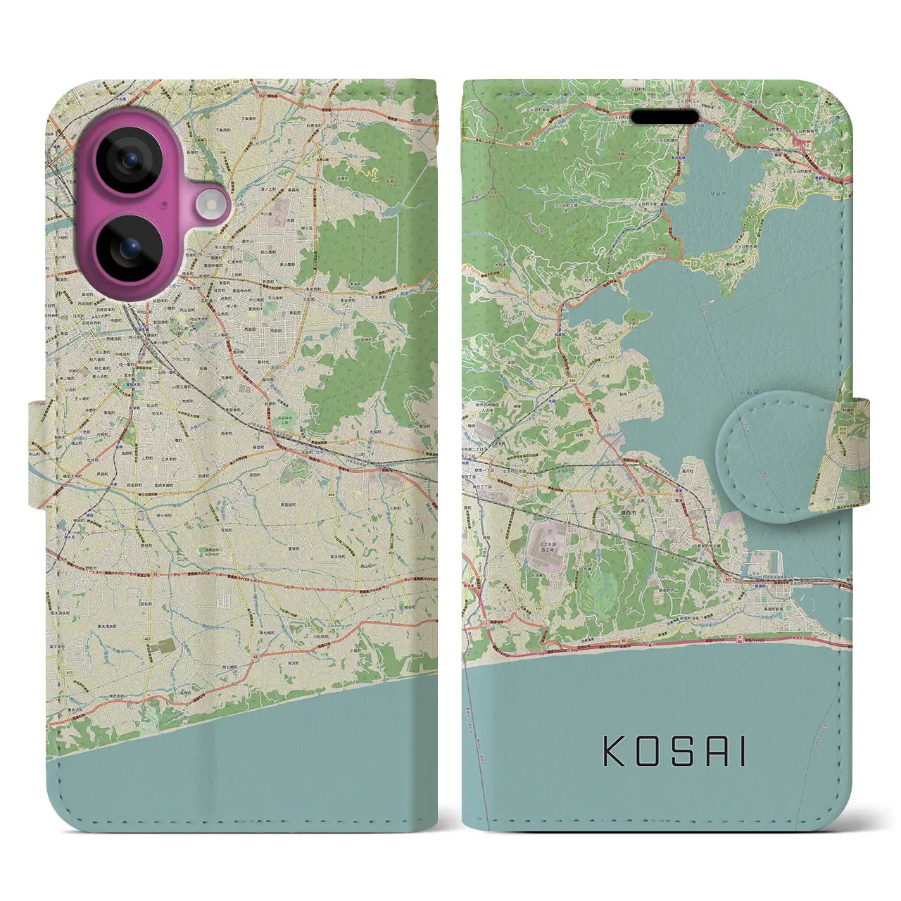 【湖西(静岡県)】地図柄iPhoneケース(手帳タイプ)ナチュラル・iPhone 16 Pro 用