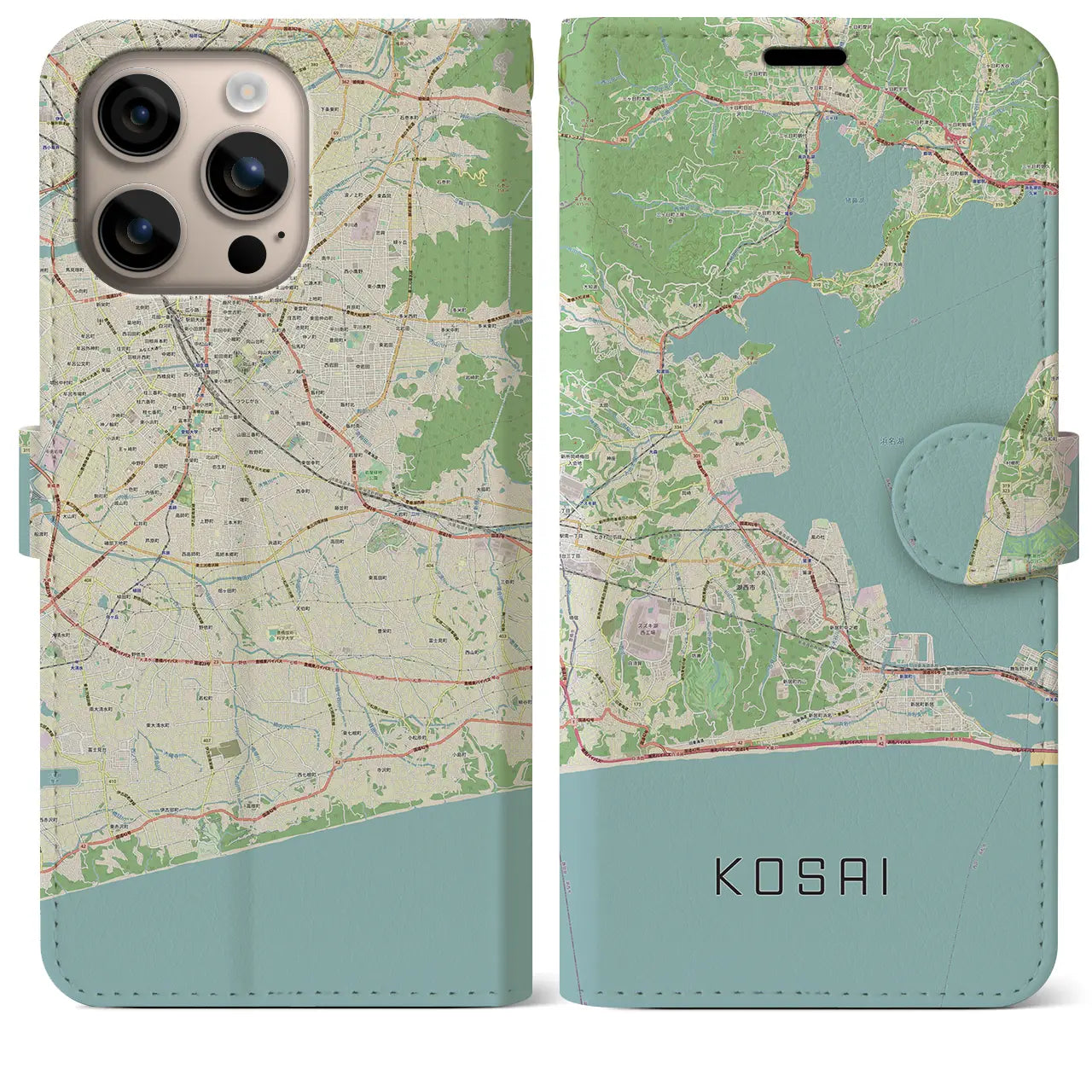 【湖西(静岡県)】地図柄iPhoneケース(手帳タイプ)ナチュラル・iPhone 16 Plus 用