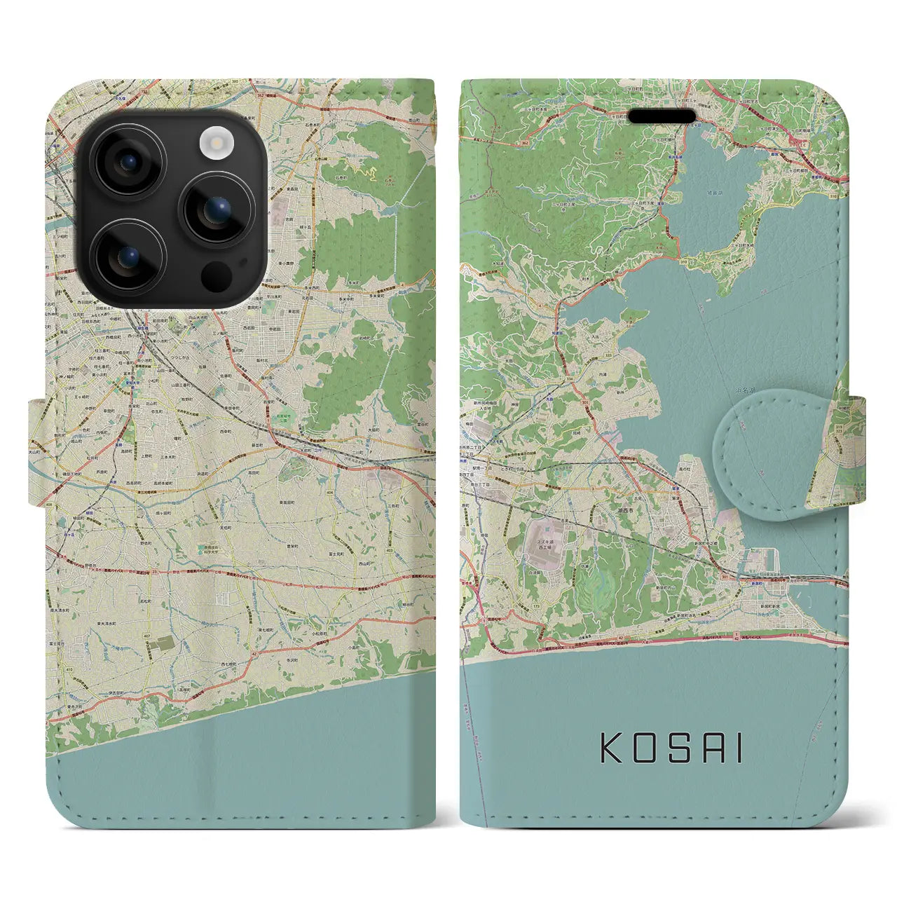 【湖西(静岡県)】地図柄iPhoneケース(手帳タイプ)ナチュラル・iPhone 16 用