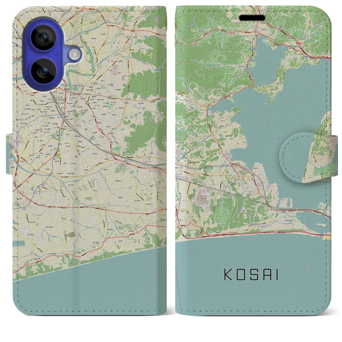 【湖西(静岡県)】地図柄iPhoneケース(手帳タイプ)ナチュラル・iPhone 16 Pro Max 用