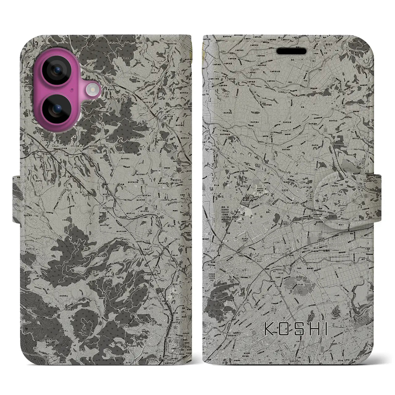 【合志(熊本県)】地図柄iPhoneケース(手帳タイプ)