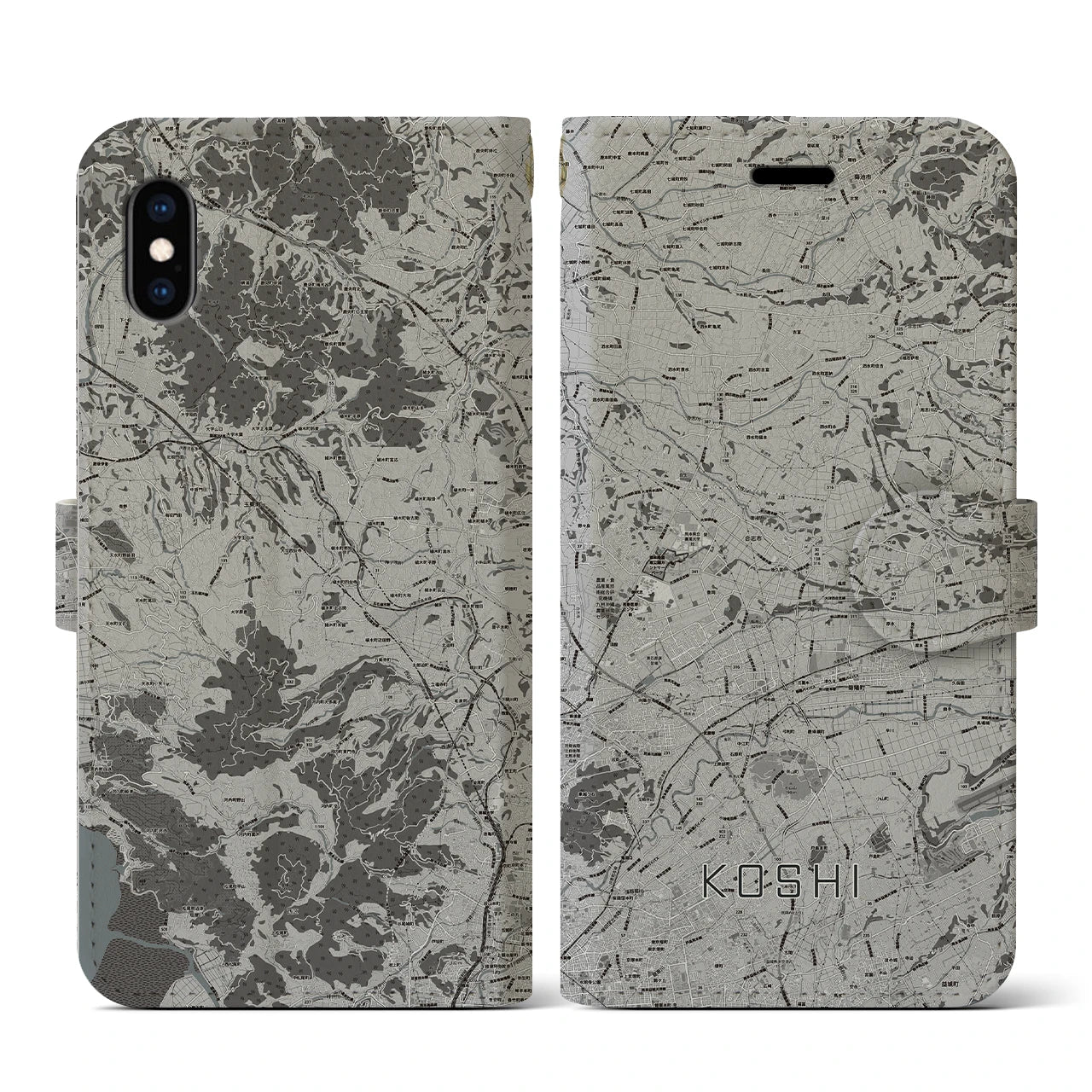 【合志(熊本県)】地図柄iPhoneケース(手帳タイプ)モノトーン・iPhone XS / X 用