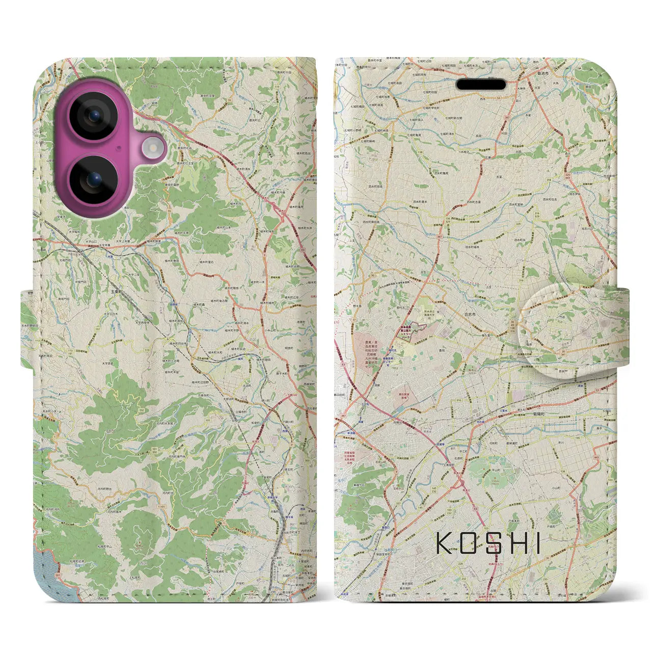 【合志(熊本県)】地図柄iPhoneケース(手帳タイプ)ナチュラル・iPhone 16 Pro 用