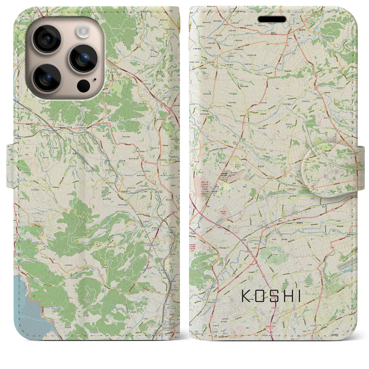 【合志(熊本県)】地図柄iPhoneケース(手帳タイプ)ナチュラル・iPhone 16 Plus 用