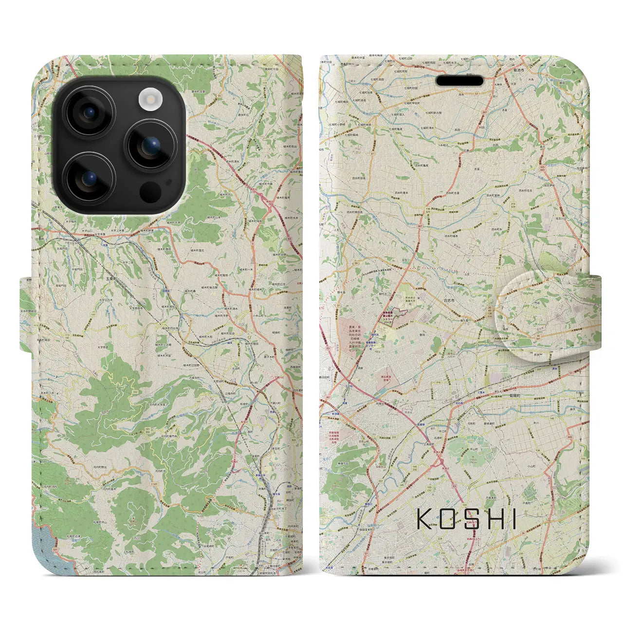 【合志(熊本県)】地図柄iPhoneケース(手帳タイプ)ナチュラル・iPhone 16 用