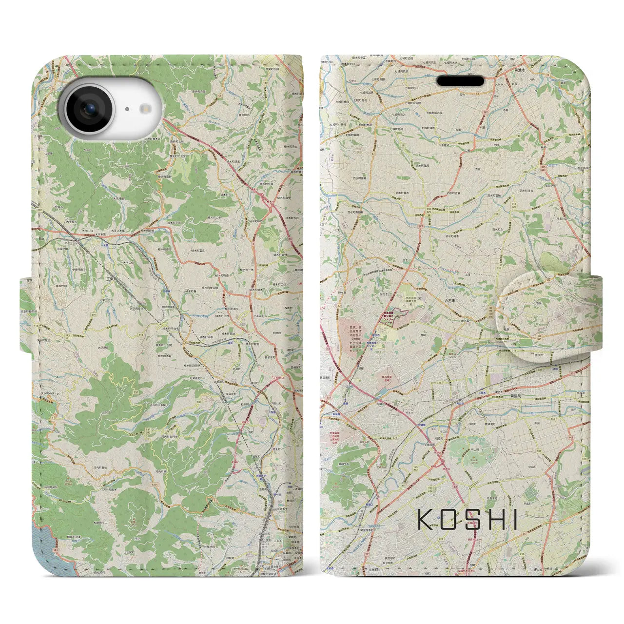 【合志(熊本県)】地図柄iPhoneケース(手帳タイプ)