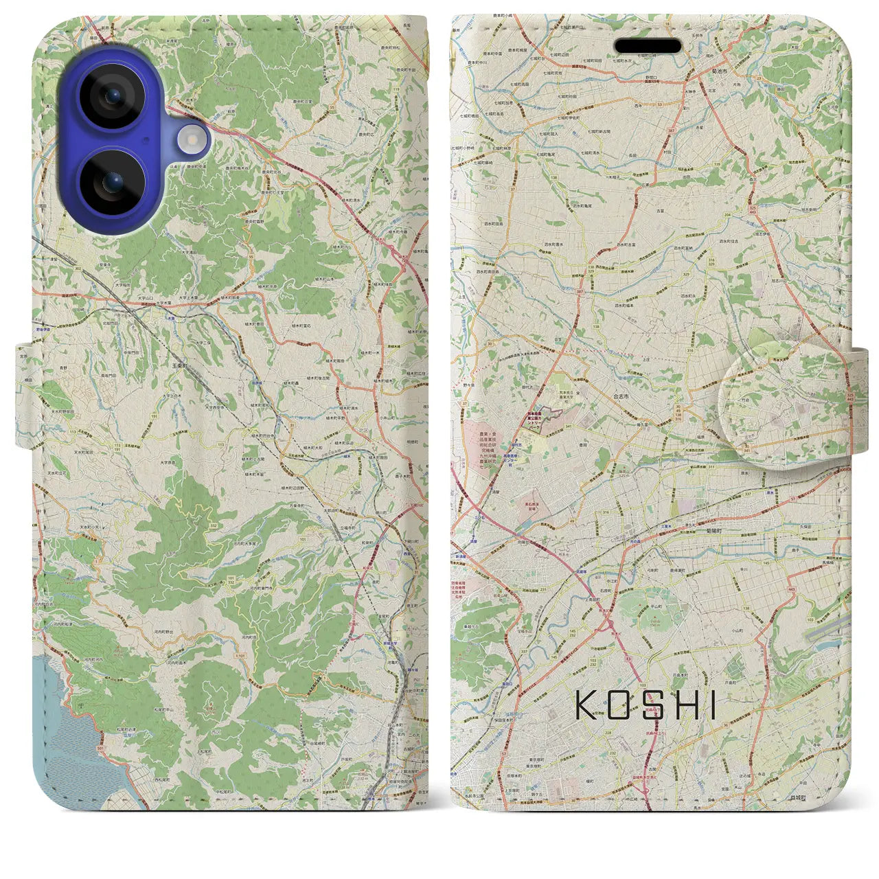 【合志(熊本県)】地図柄iPhoneケース(手帳タイプ)