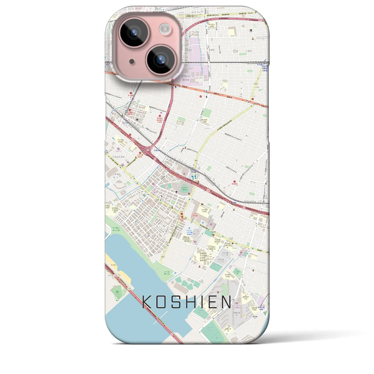 【甲子園(兵庫県)】地図柄iPhoneケース(バックカバータイプ)