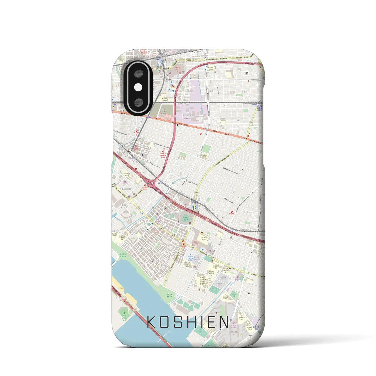 【甲子園(兵庫県)】地図柄iPhoneケース(バックカバータイプ)