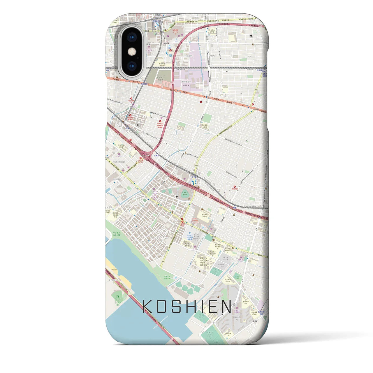 【甲子園(兵庫県)】地図柄iPhoneケース(バックカバータイプ)