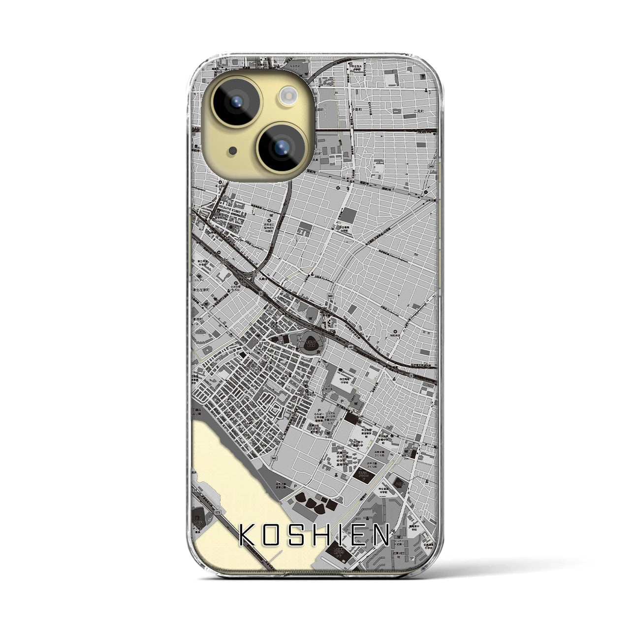 【甲子園(兵庫県)】地図柄iPhoneケース(クリアタイプ)