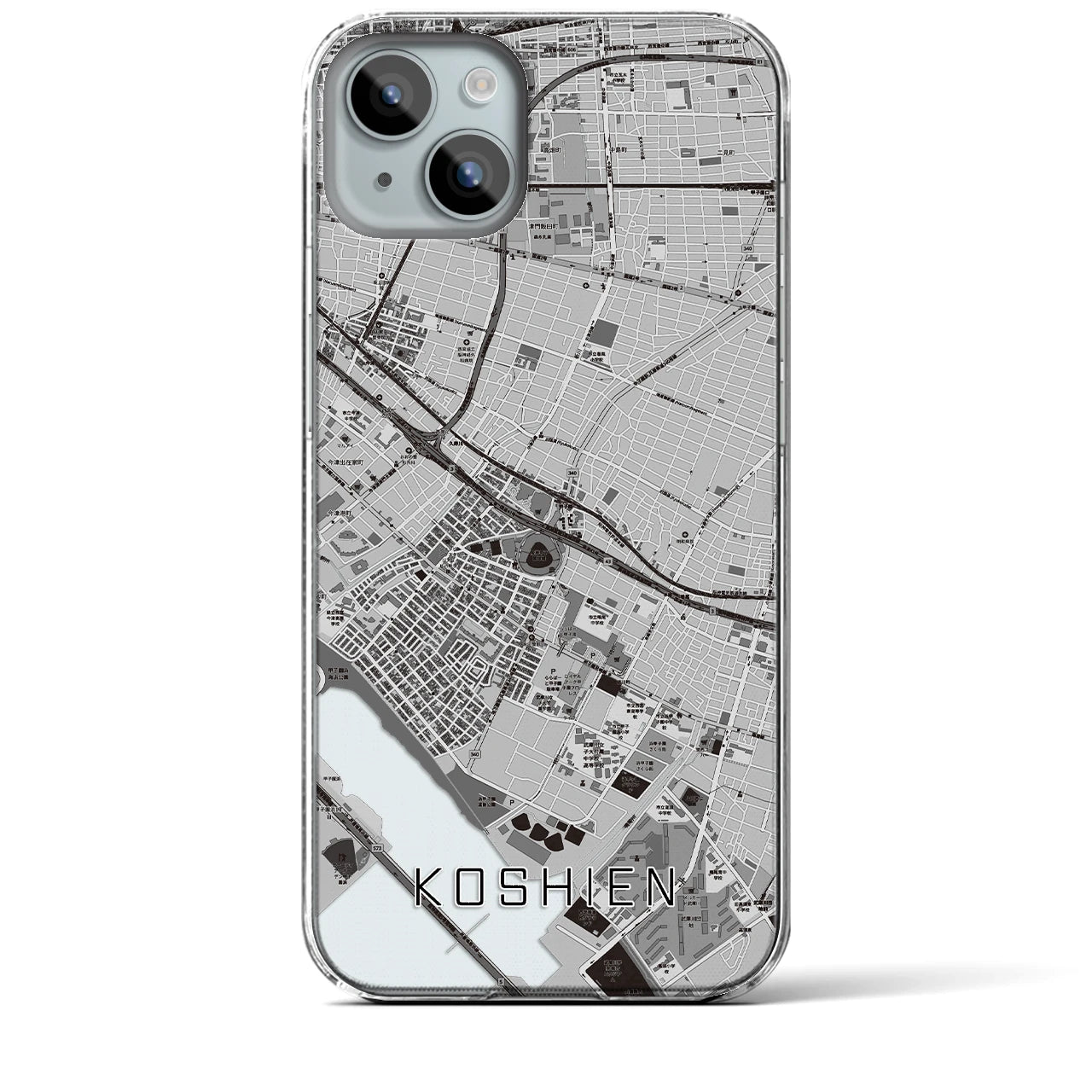 【甲子園(兵庫県)】地図柄iPhoneケース(クリアタイプ)