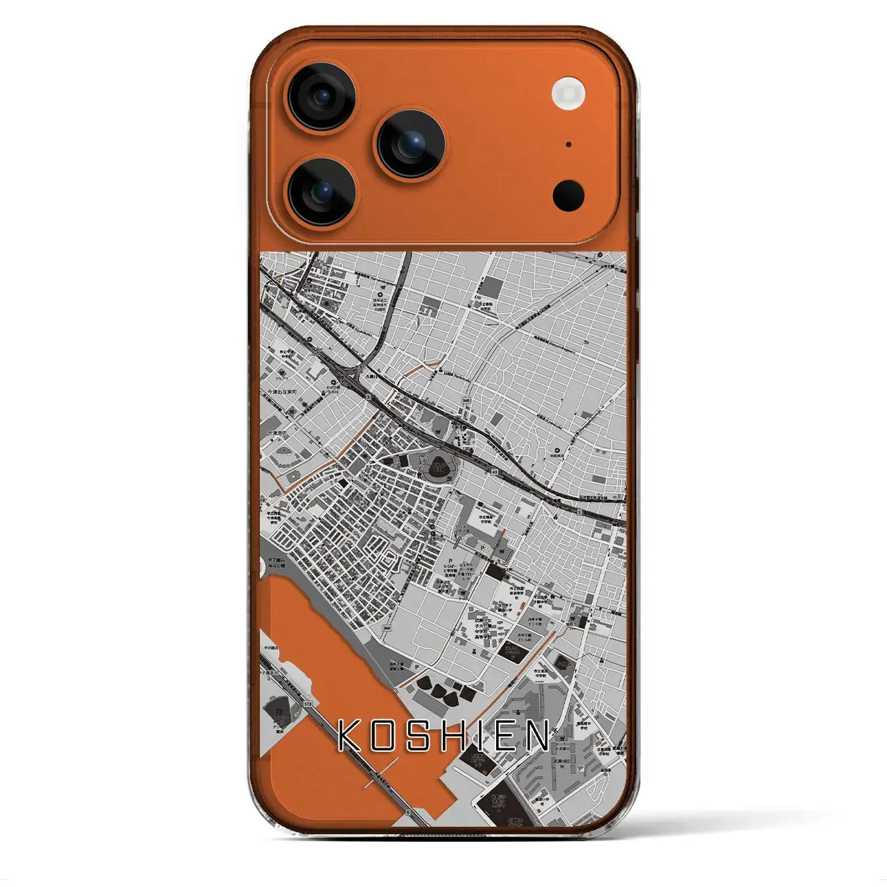 【甲子園(兵庫県)】地図柄iPhoneケース(クリアタイプ)モノトーン・iPhone 17 Pro Max 用