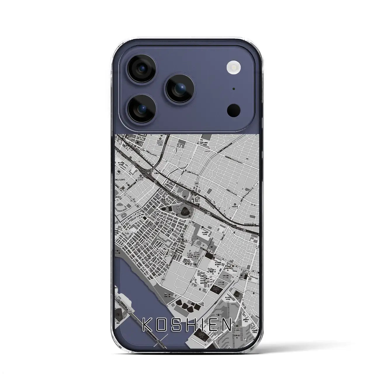【甲子園(兵庫県)】地図柄iPhoneケース(クリアタイプ)モノトーン・iPhone 17 Pro Max 用