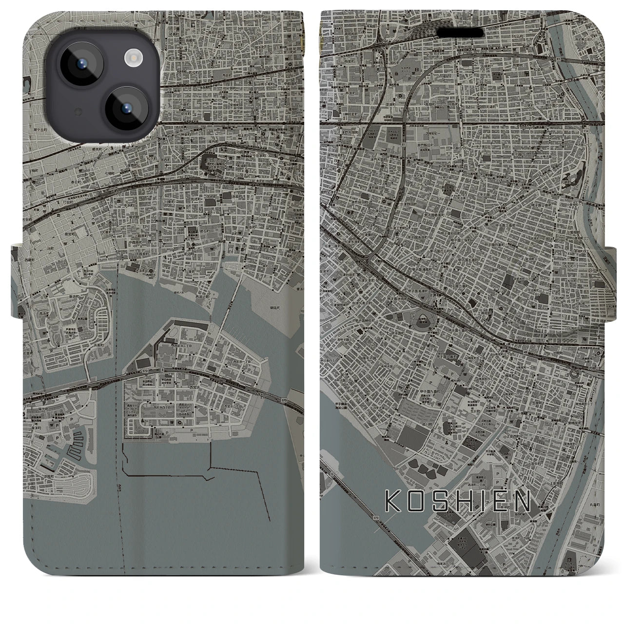 【甲子園(兵庫県)】地図柄iPhoneケース(手帳タイプ)